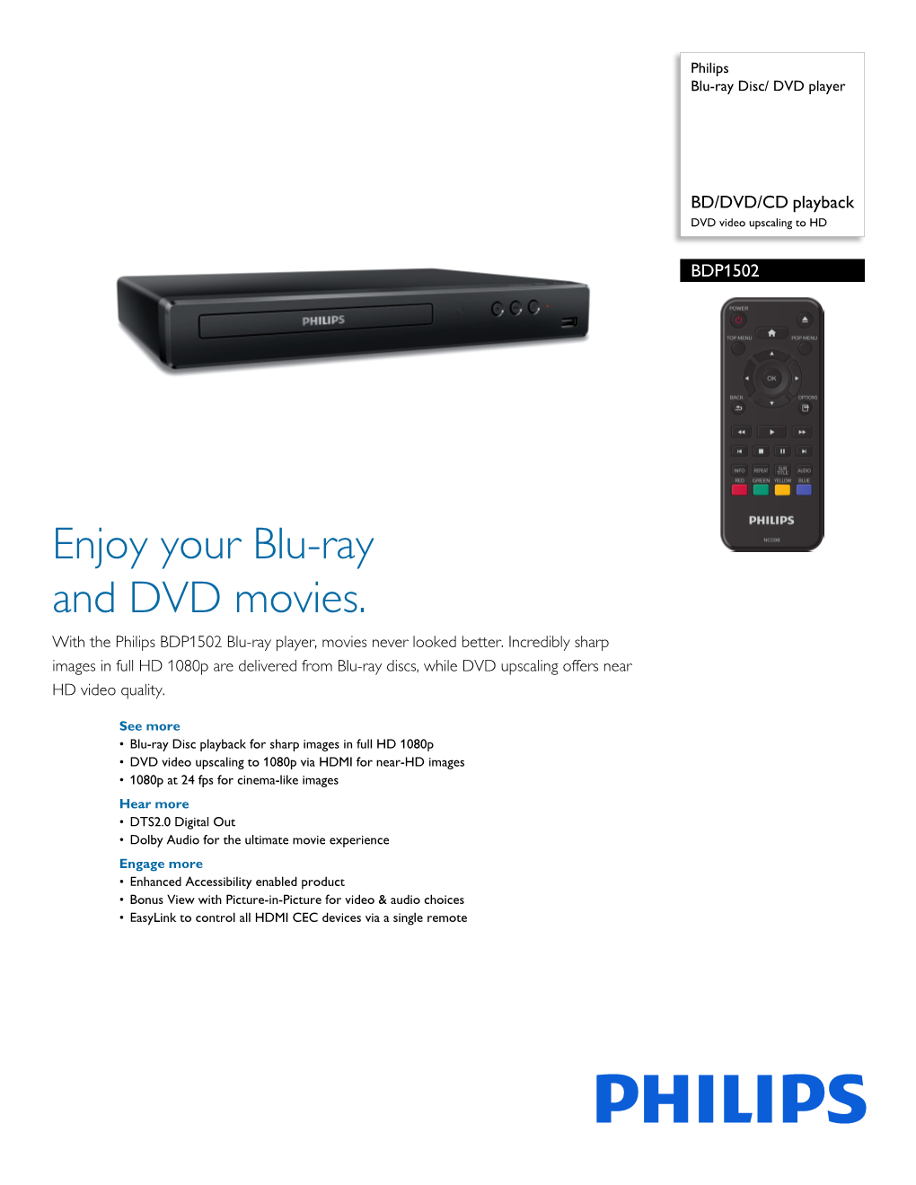 BDP1502/F7 Philips Blu-Ray Disc/ DVD Player