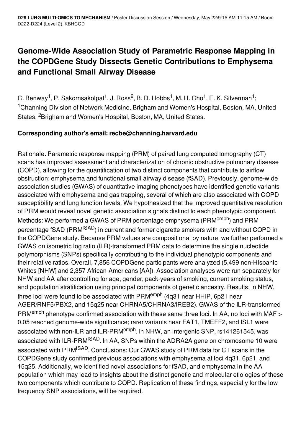 Genome-Wide Association Study of Parametric Response Mapping in the Copdgene Study Dissects Genetic Contributions to Emphysema and Functional Small Airway Disease