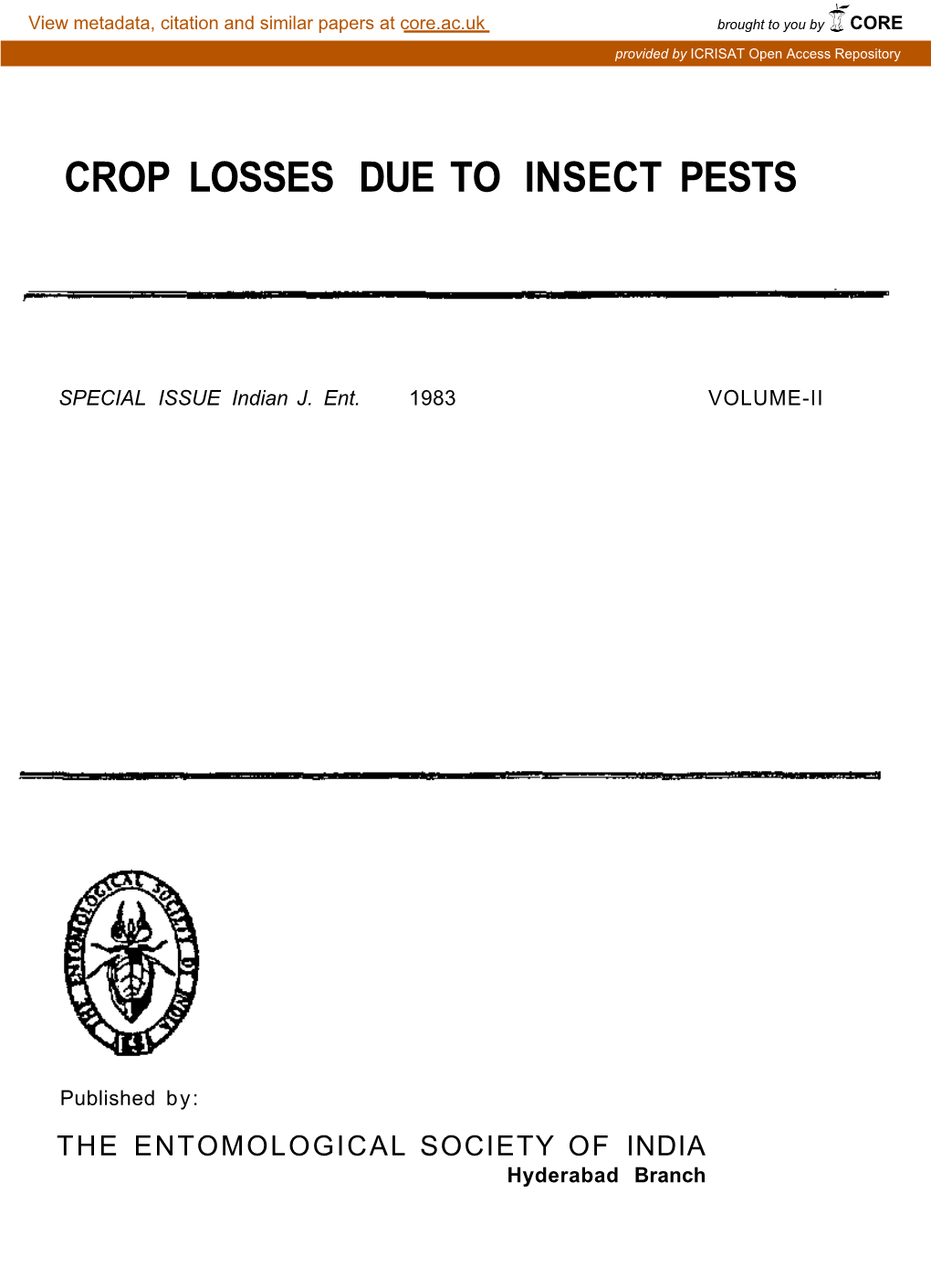 Crop Losses Due to Insect Pests