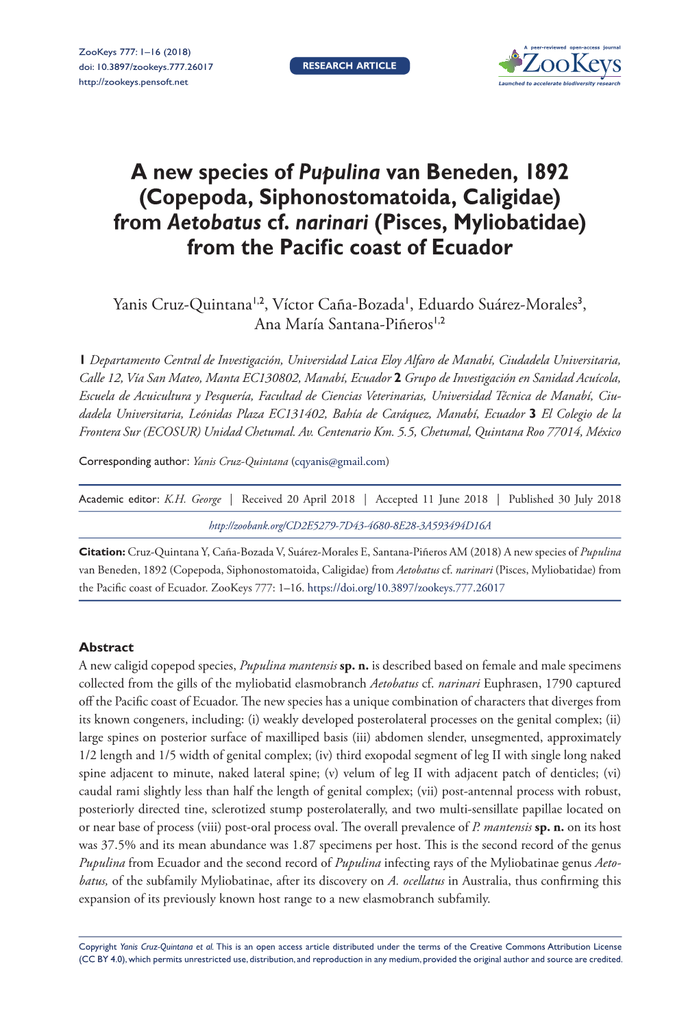 Copepoda, Siphonostomatoida, Caligidae) from Aetobatus Cf