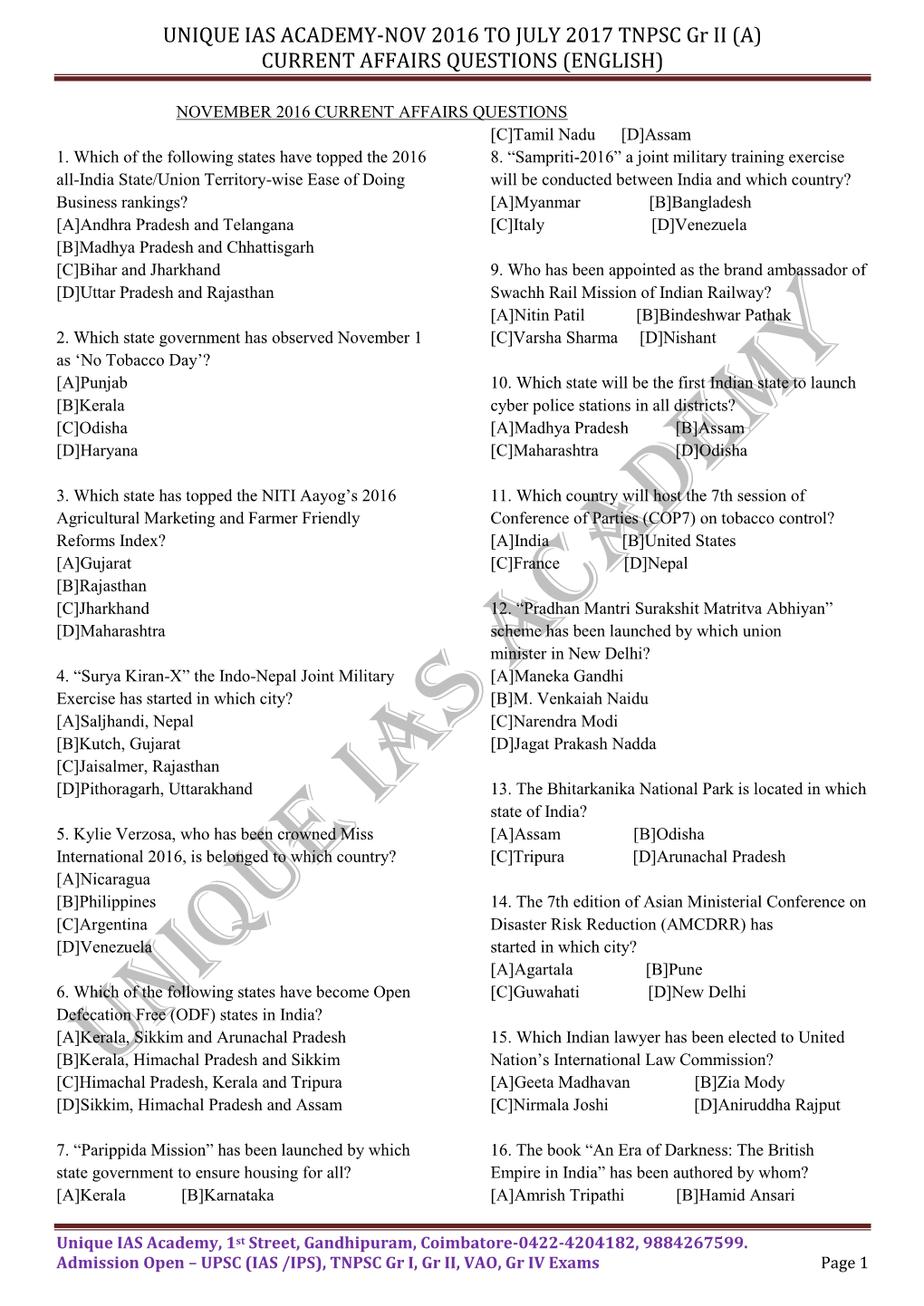 A) Current Affairs Questions (English