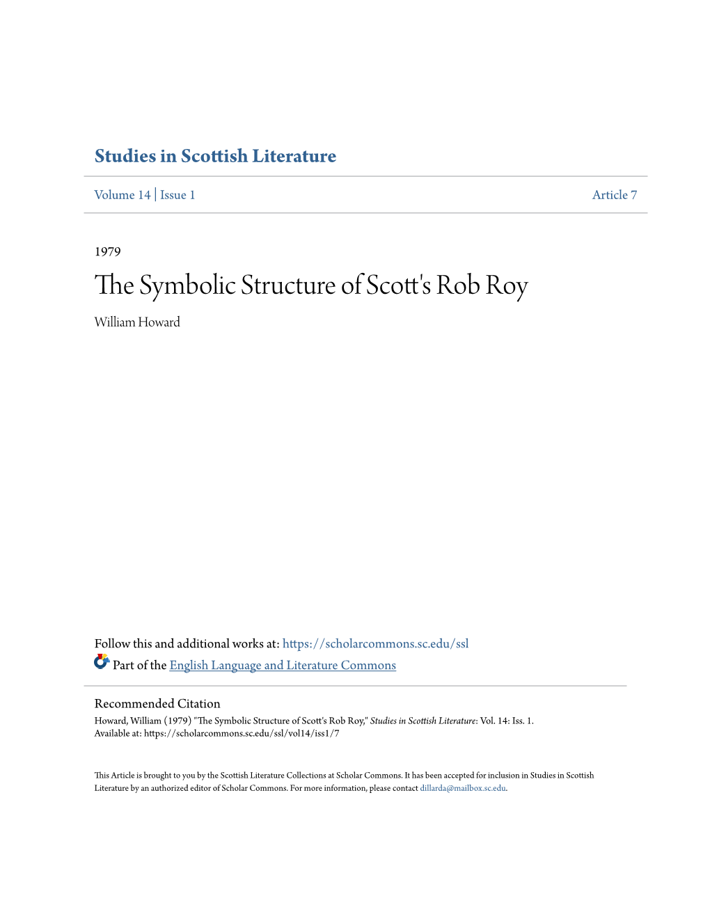 The Symbolic Structure of Scott's Rob Roy