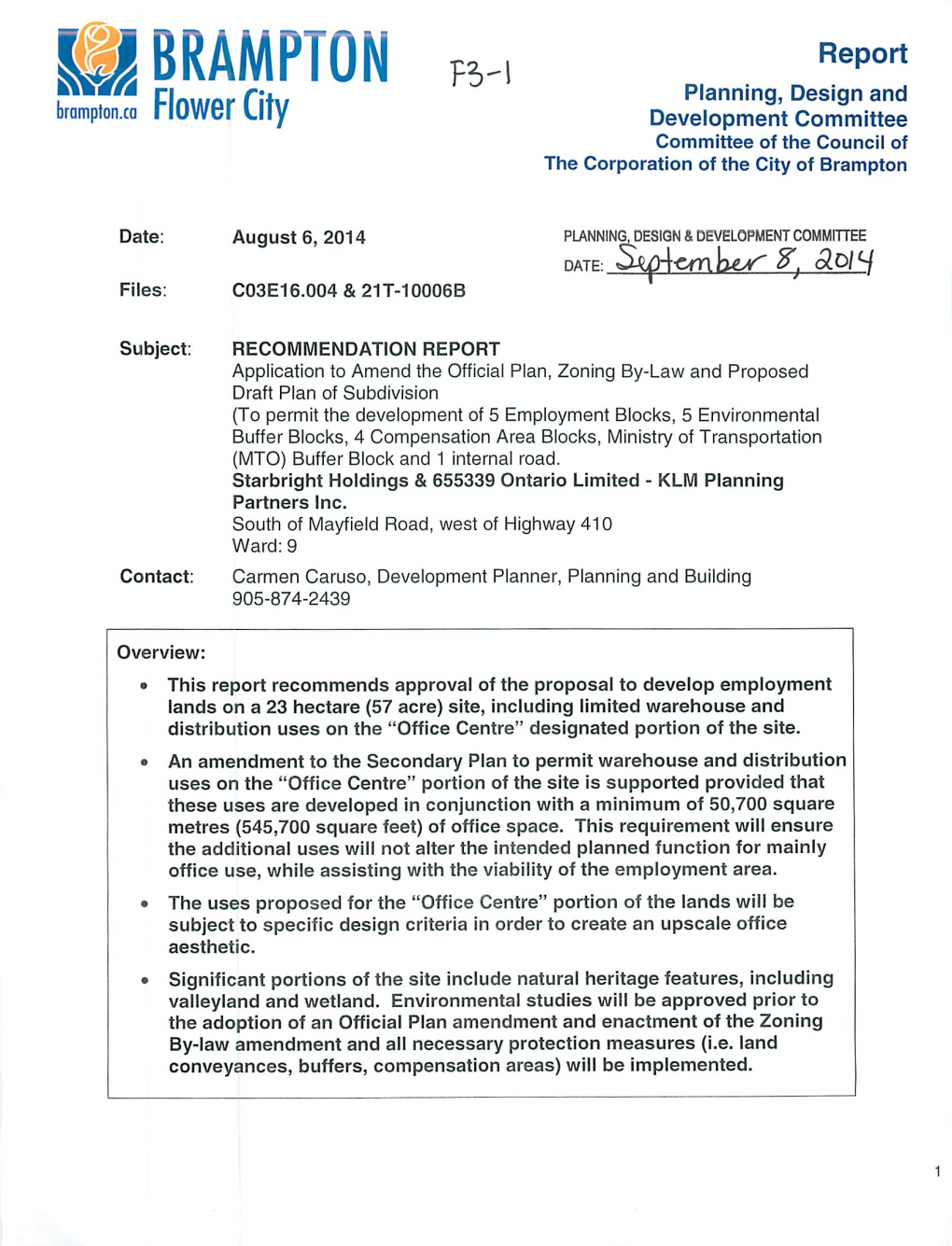 Planning, Design and Development Committee Item F3 for September 8