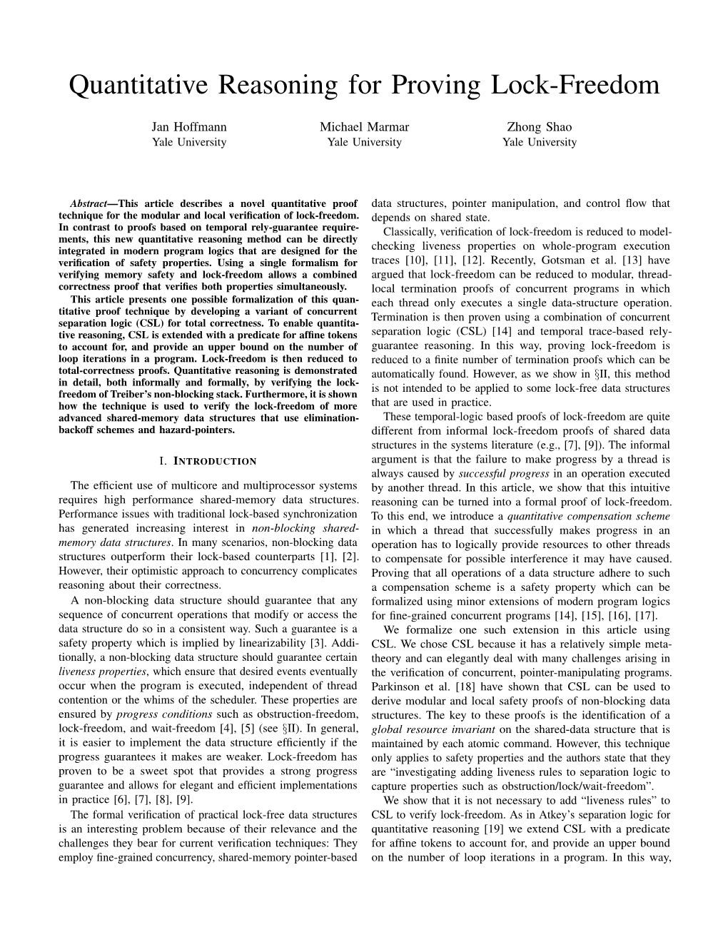 Quantitative Reasoning for Proving Lock-Freedom