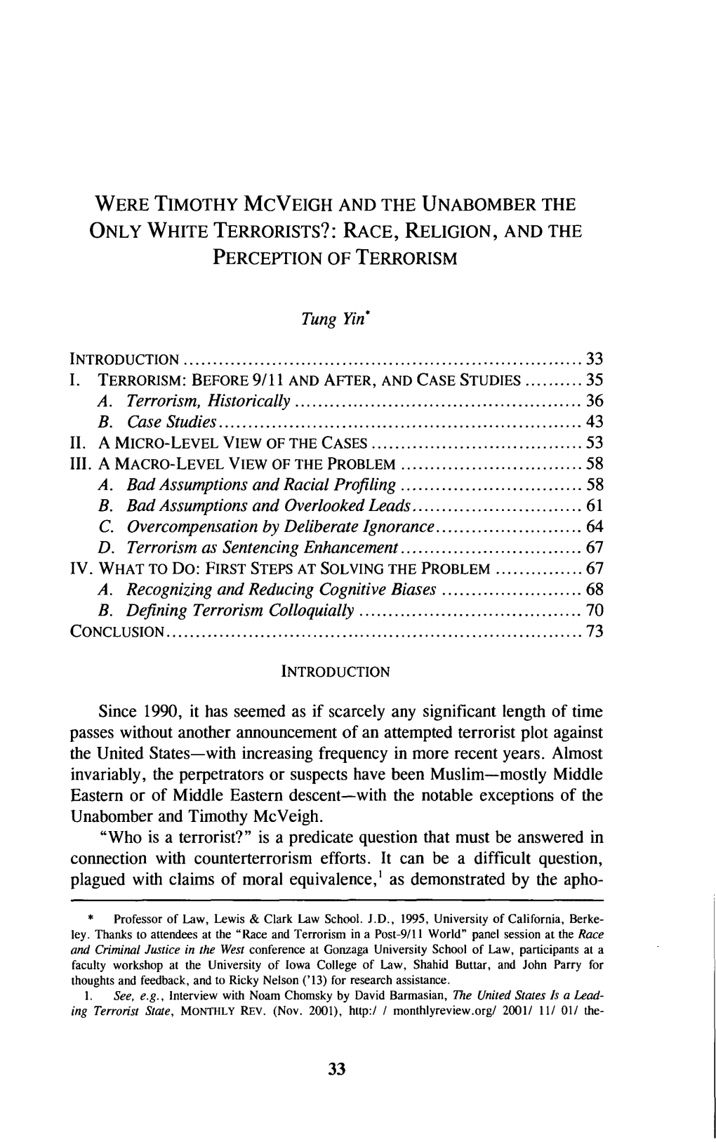 Were Timothy Mcveigh and the Unabomber the Only White Terrorists?: Race, Religion, and the Perception of Terrorism