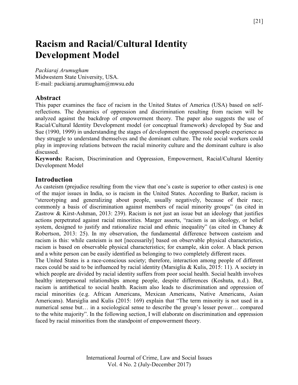 Racism and Racial/Cultural Identity Development Model