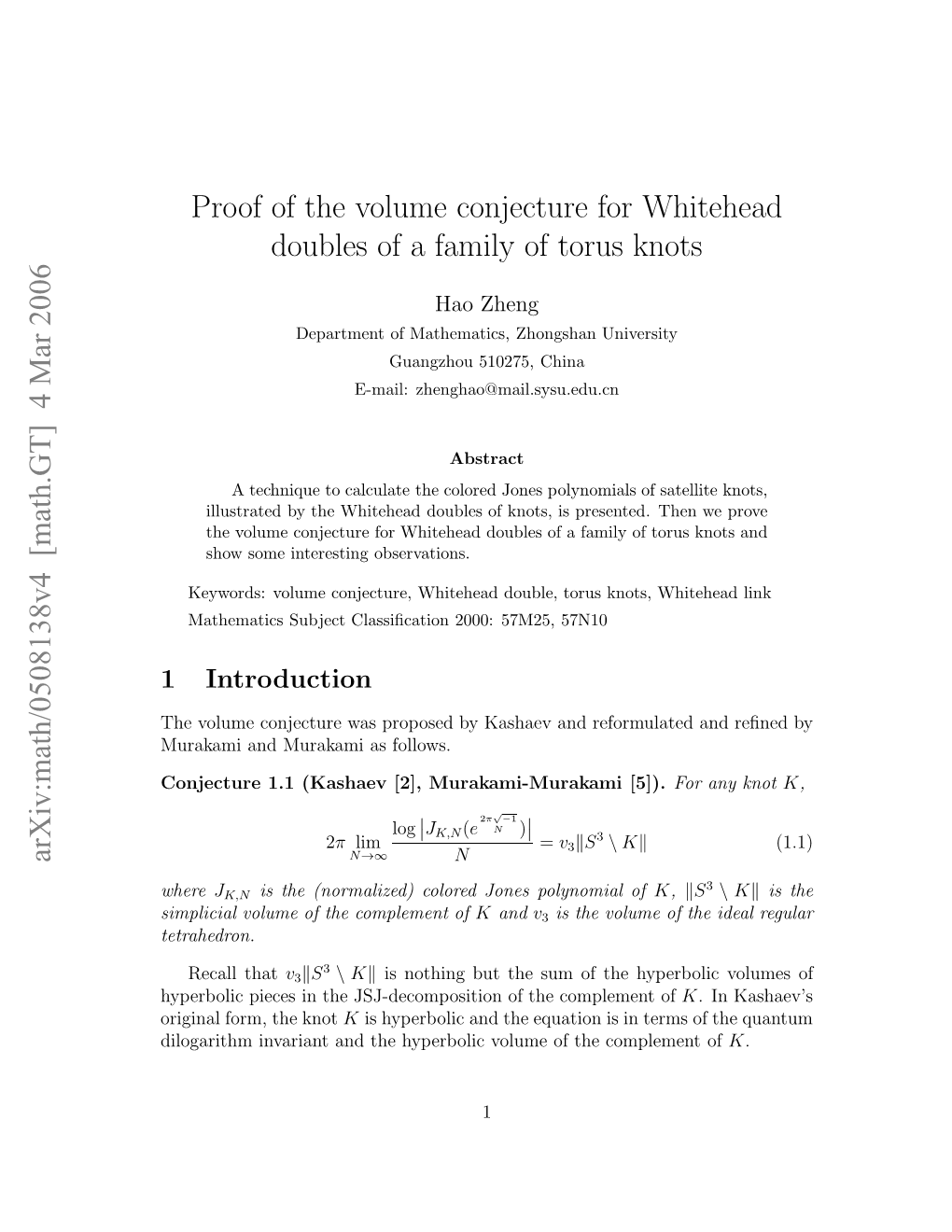 Proof of the Volume Conjecture for Whitehead Doubles of a Family Of