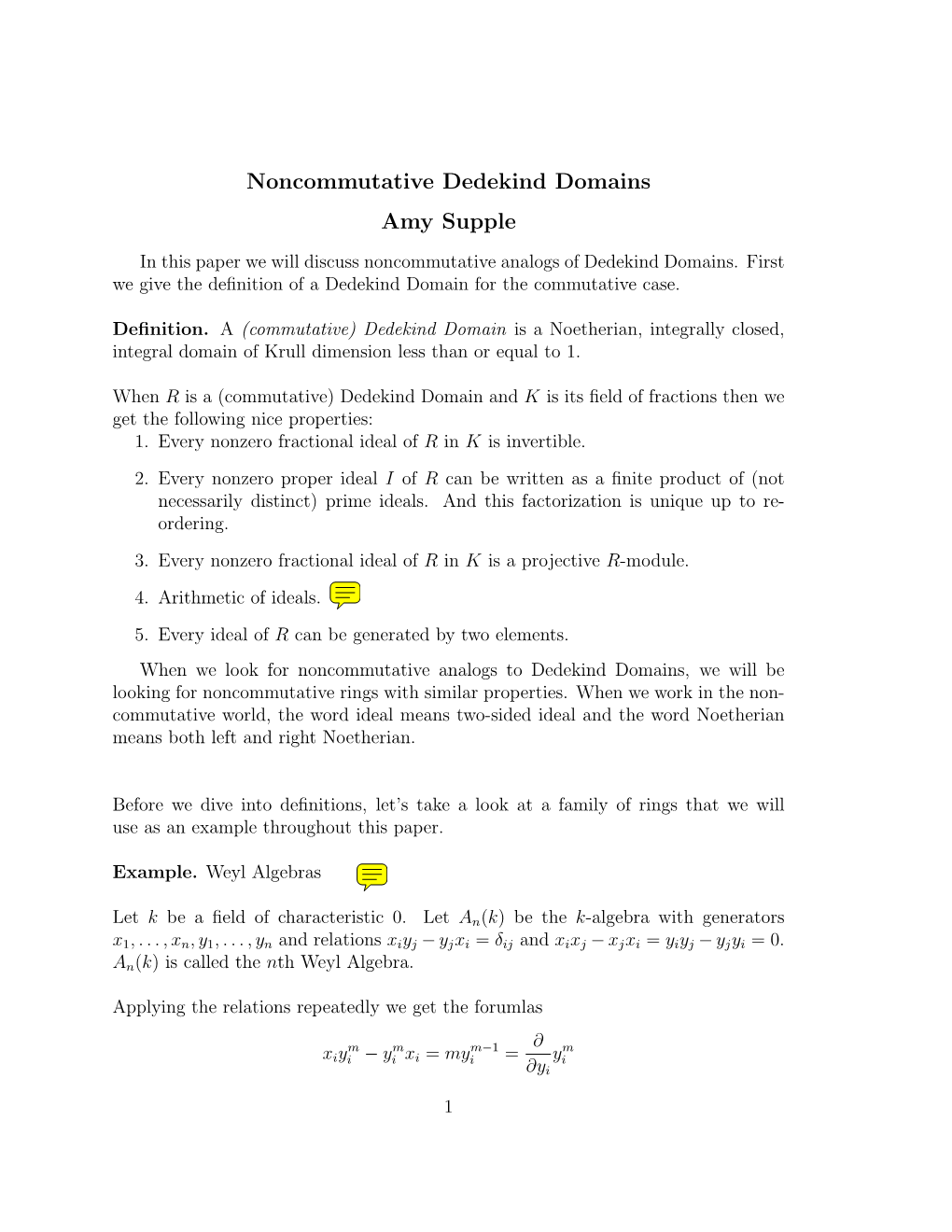 Noncommutative Dedekind Domains Amy Supple