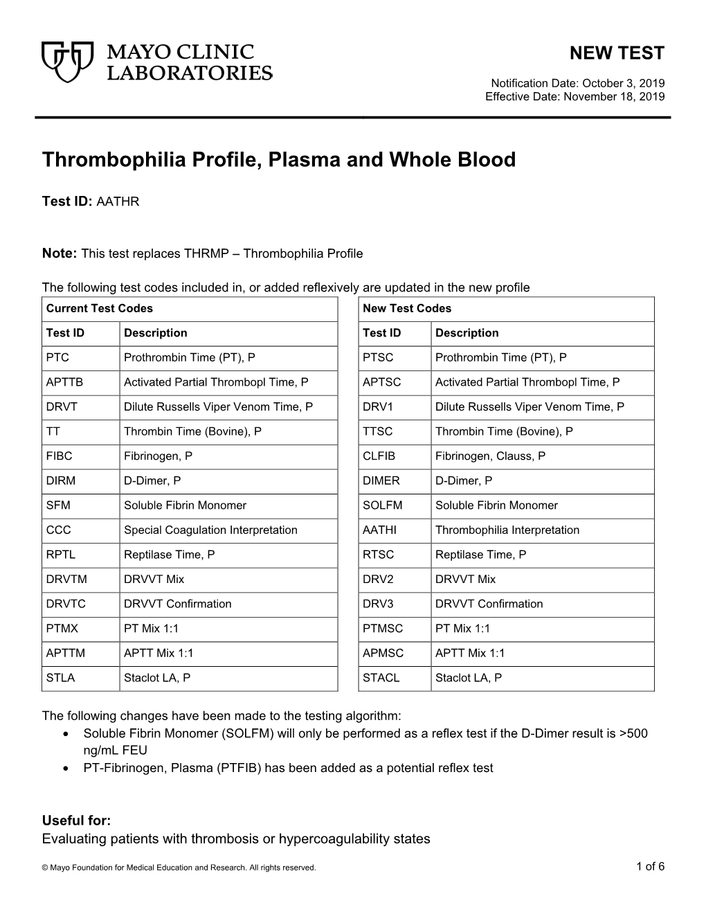 Thrombophilia Profile, Plasma and Whole Blood
