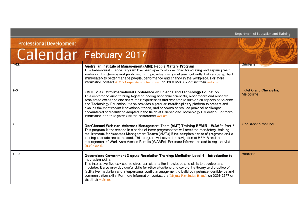 Professional Development Calendar of Events s1