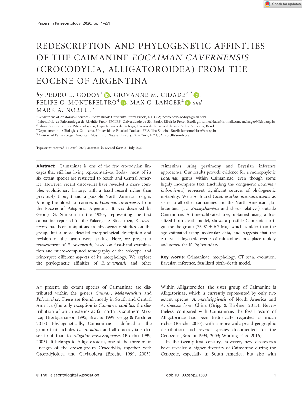 Redescription and Phylogenetic Affinities of the Caimanine