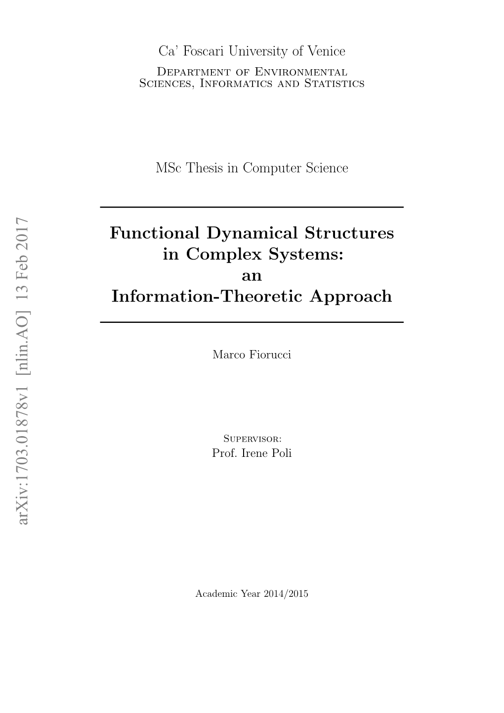 Functional Dynamical Structures in Complex Systems: an Information-Theoretic Approach Arxiv:1703.01878V1 [Nlin.AO] 13 Feb 2017