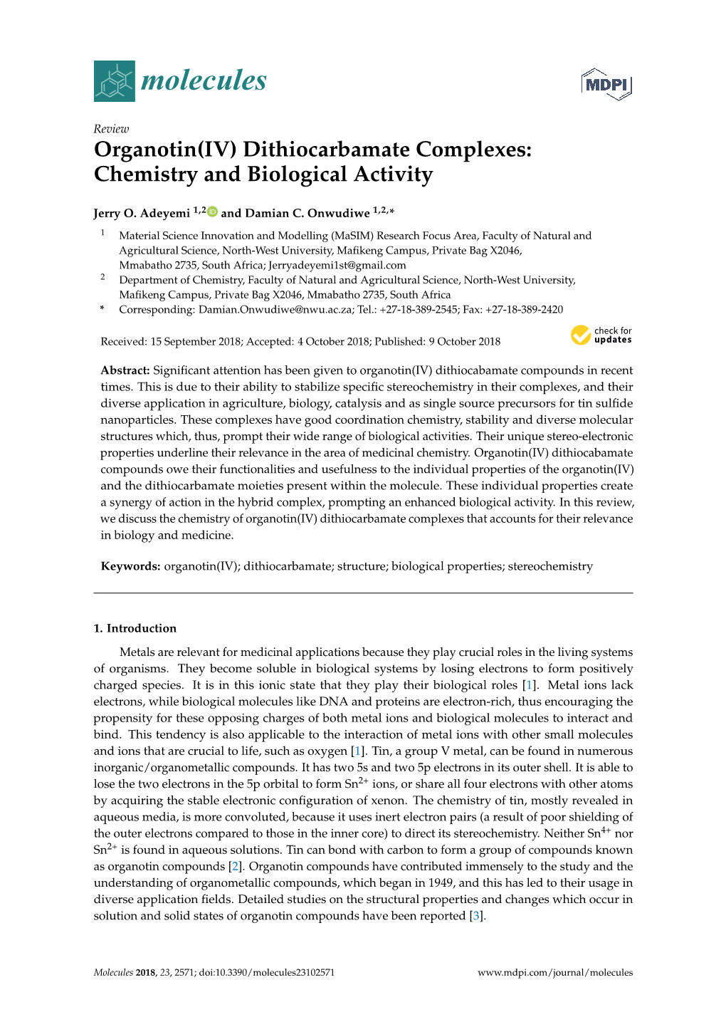 Organotin(IV) Dithiocarbamate Complexes: Chemistry and Biological Activity