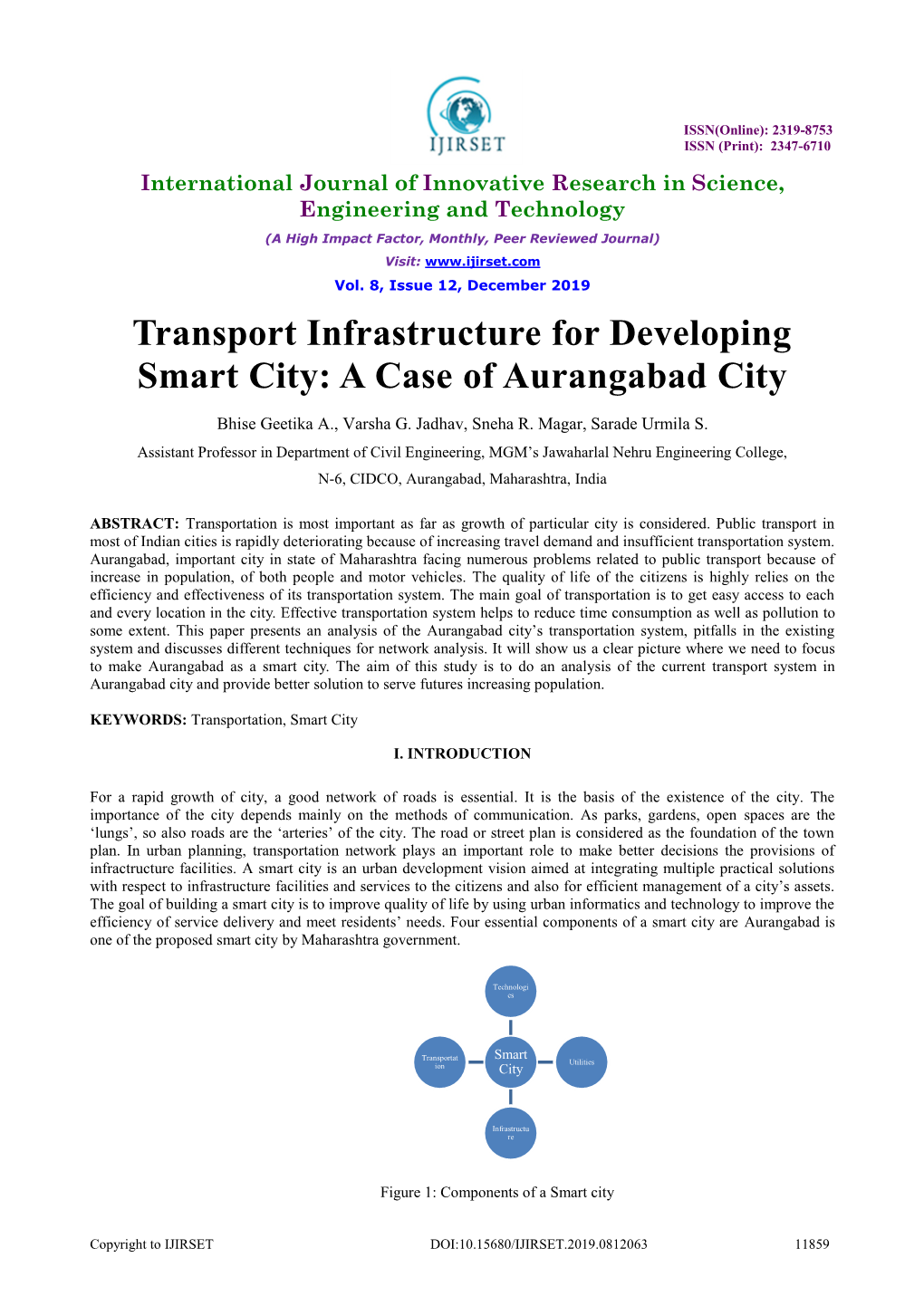 Transport Infrastructure for Developing Smart City: a Case of Aurangabad City