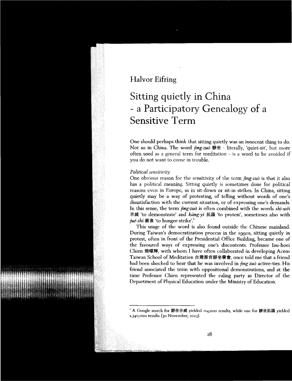 Sitting Quietly in China - a Participatory Genealogy of a Sensitive Term