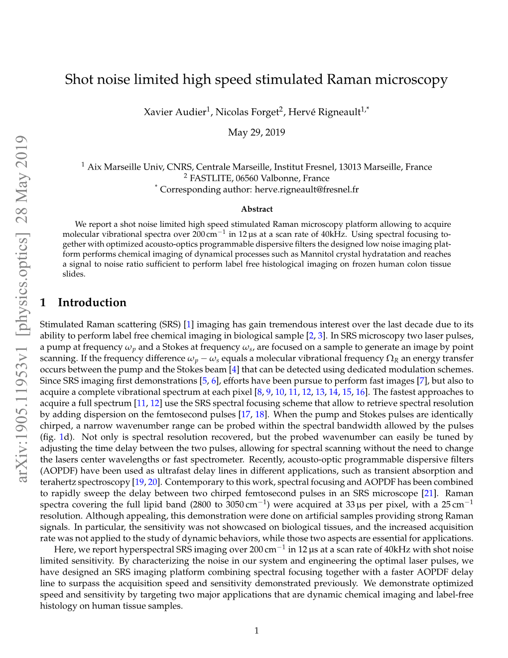 Shot Noise Limited High Speed Stimulated Raman Microscopy