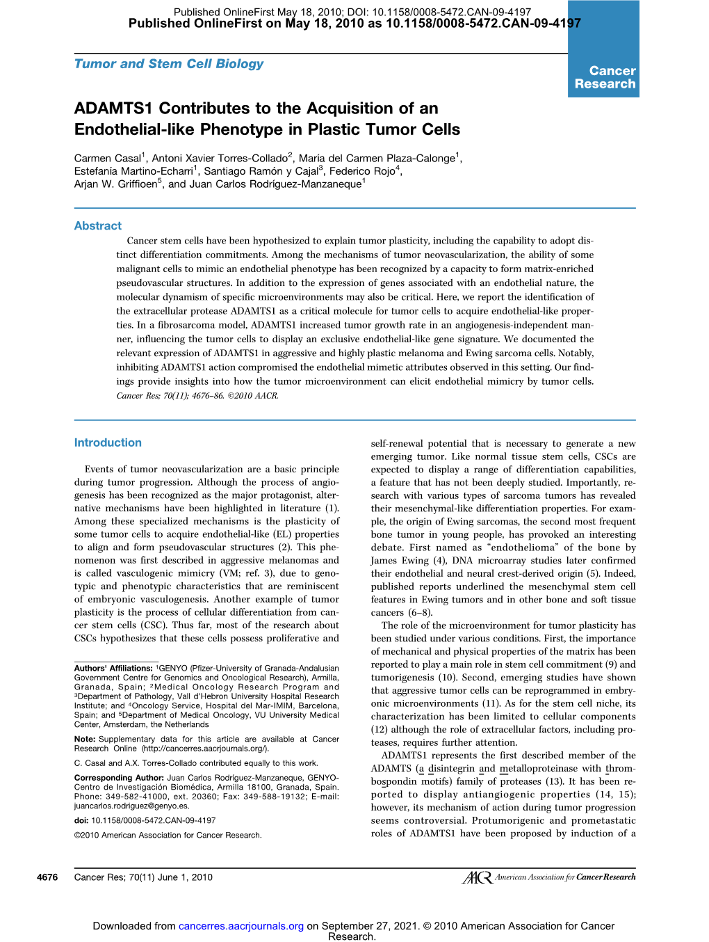 ADAMTS1 Contributes to the Acquisition of an Endothelial-Like Phenotype in Plastic Tumor Cells