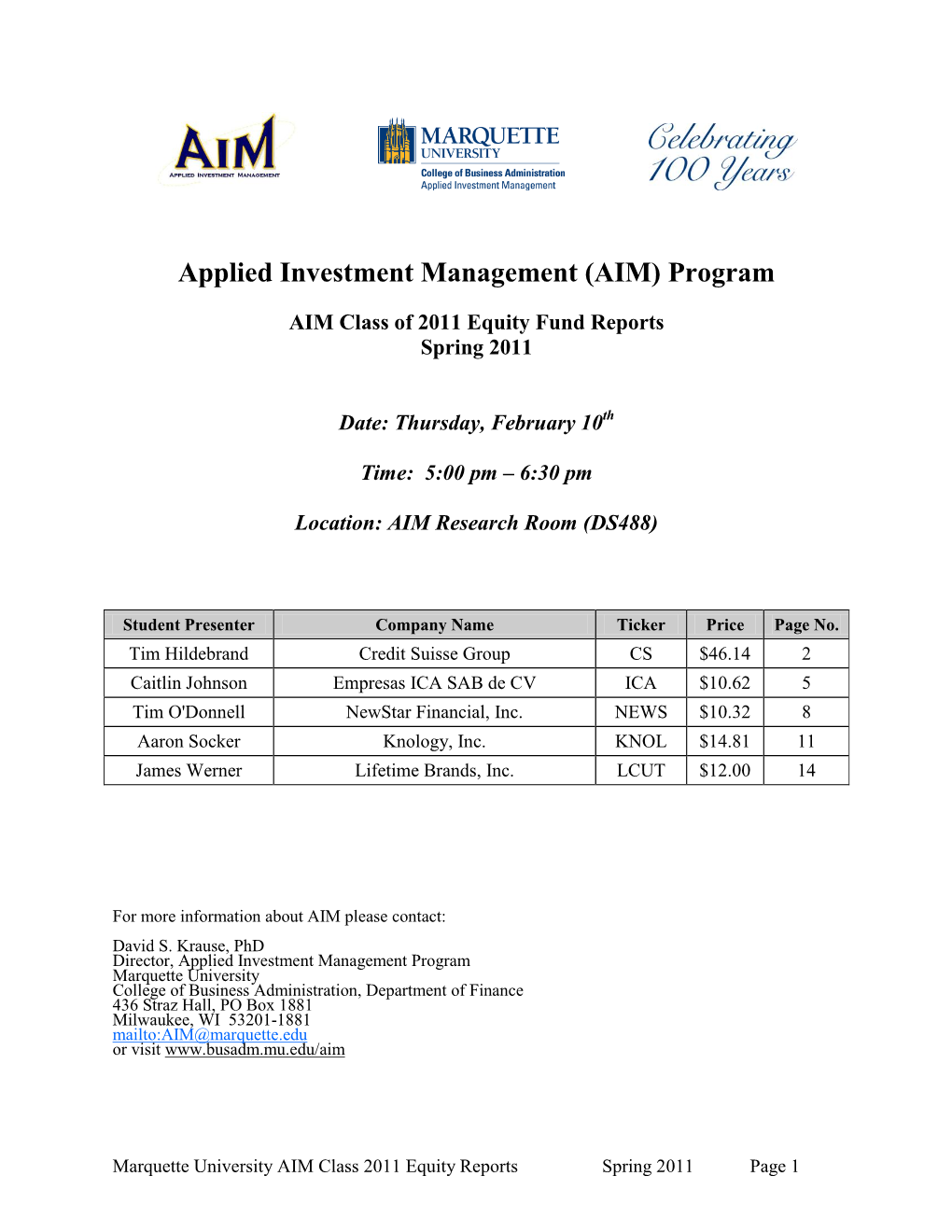 Applied Investment Management (AIM) Program