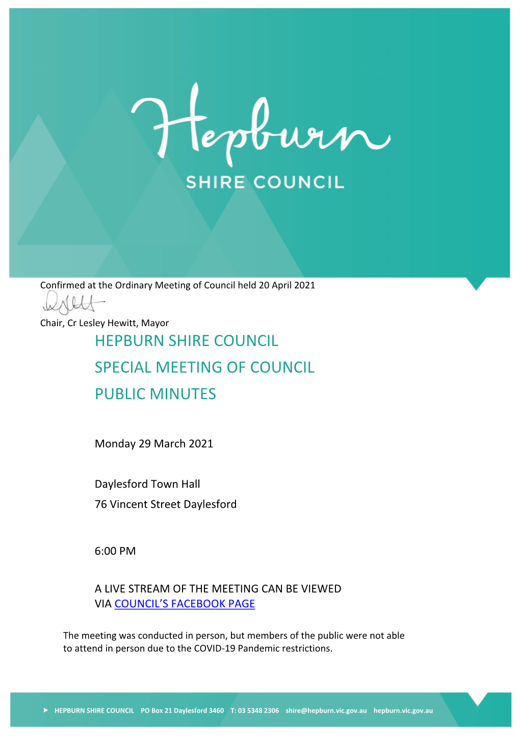 Special Meeting of Council Public Minutes