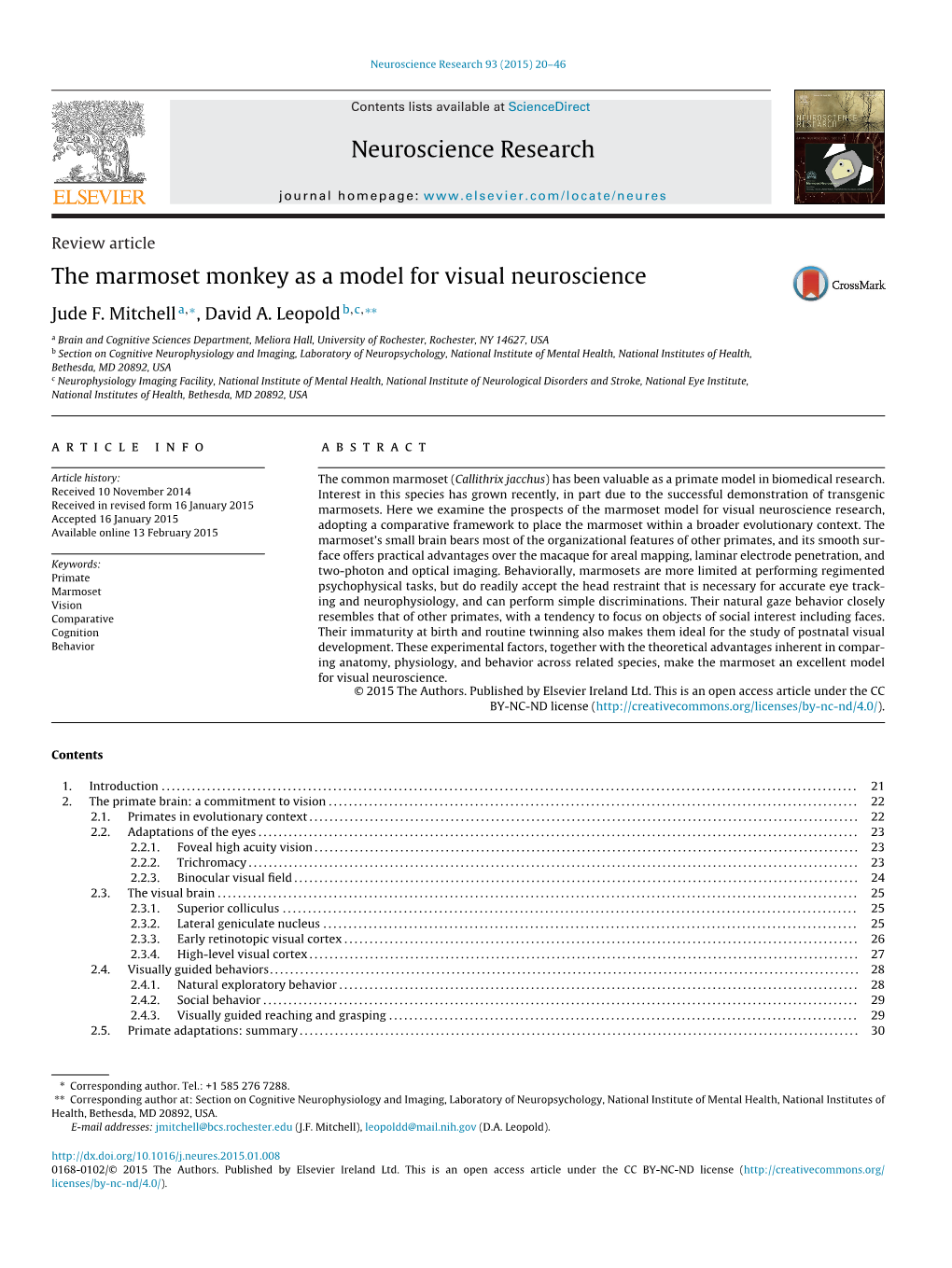 The Marmoset Monkey As a Model for Visual Neuroscience