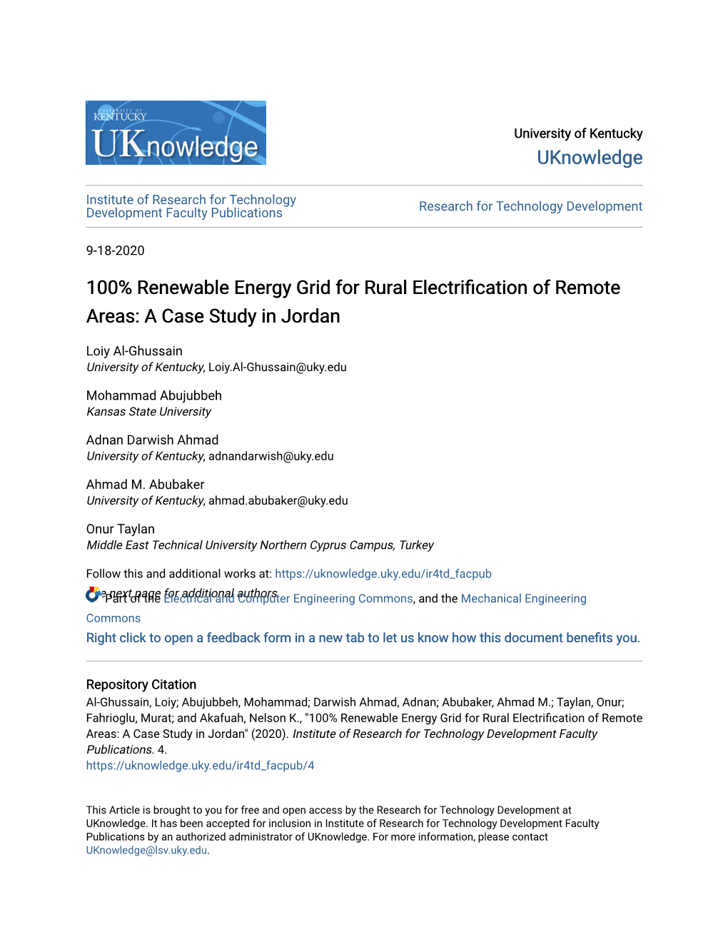 100% Renewable Energy Grid for Rural Electrification of Remote Areas: a Case Study in Jordan
