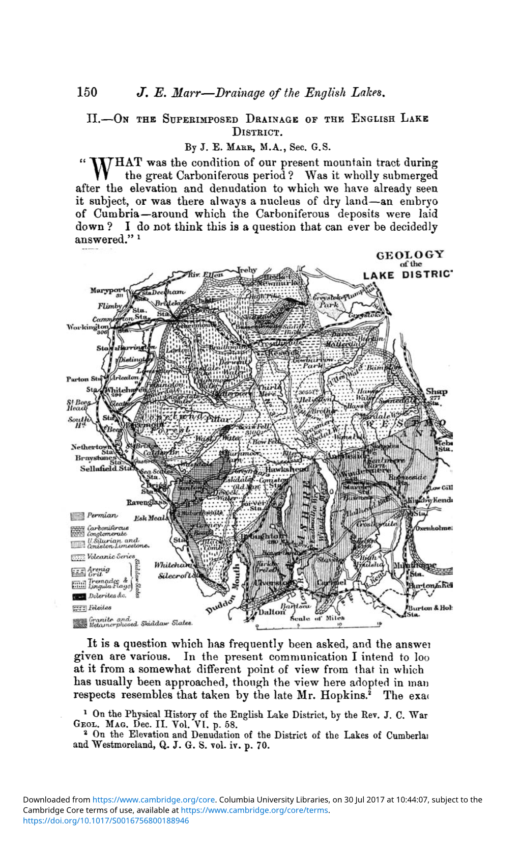 On the Superimposed Draninage of the English Lake District