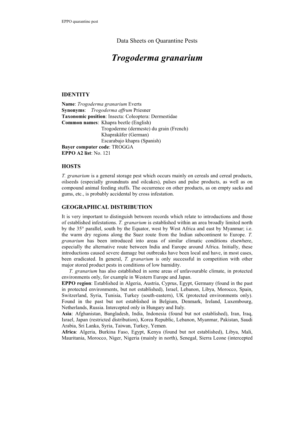 Data Sheets on Quarantine Pests