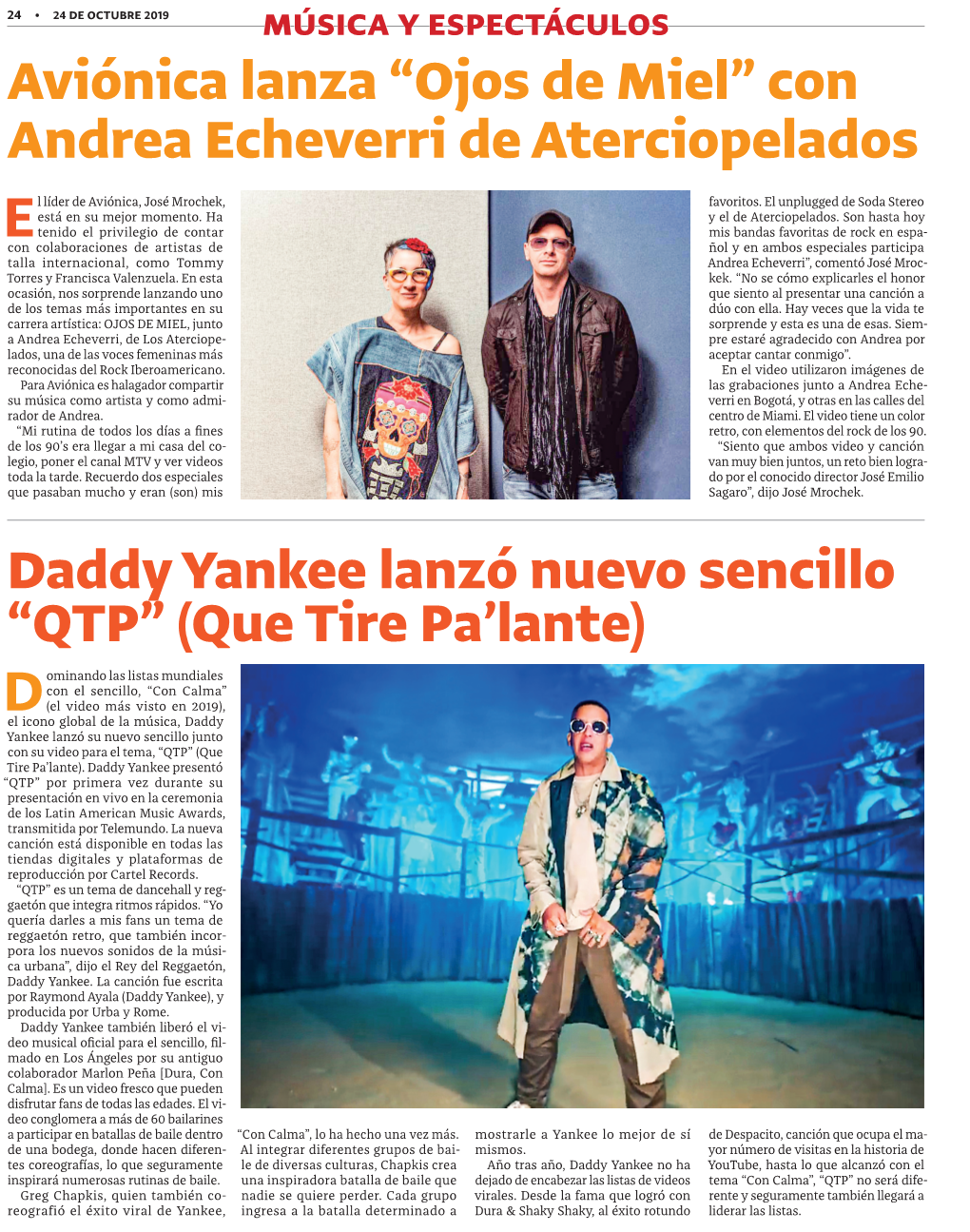Daddy Yankee Lanzó Nuevo Sencillo “QTP” (Que Tire Pa'lante) Aviónica Lanza “Ojos De Miel” Con Andrea Echeverri De