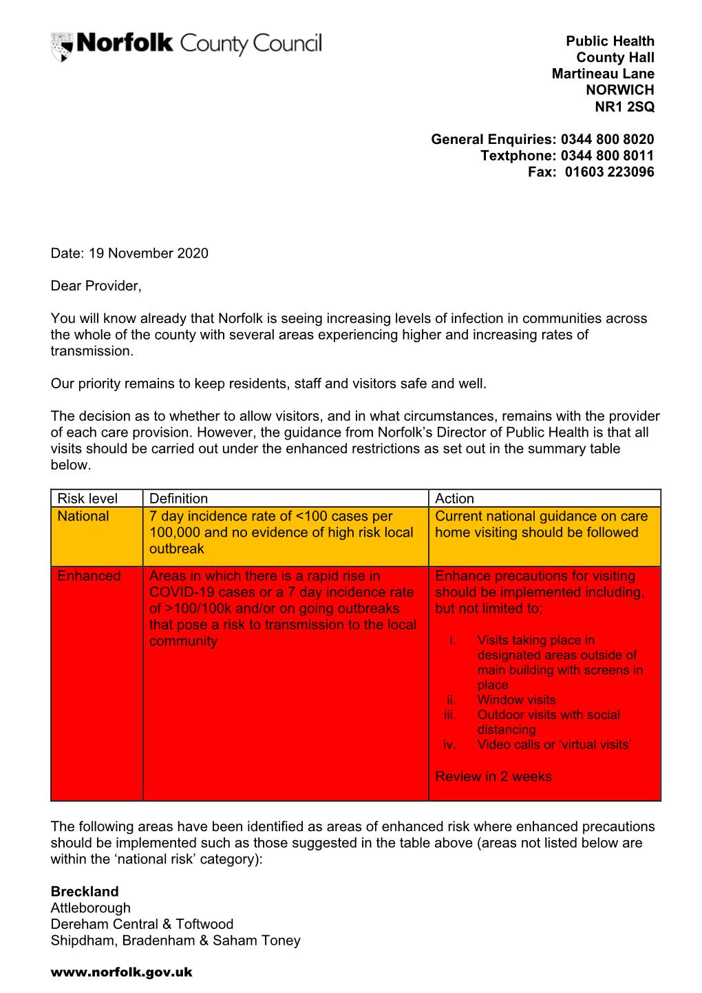 Public Health Care Home Provider Update Letter