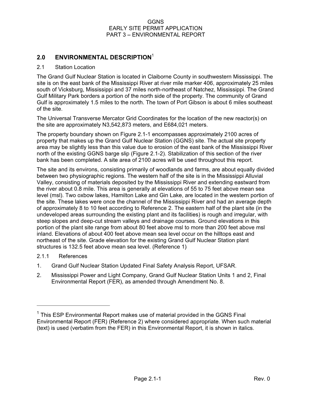 Grand Gulf Early Site Permit Application, Part 3, Chapter 2