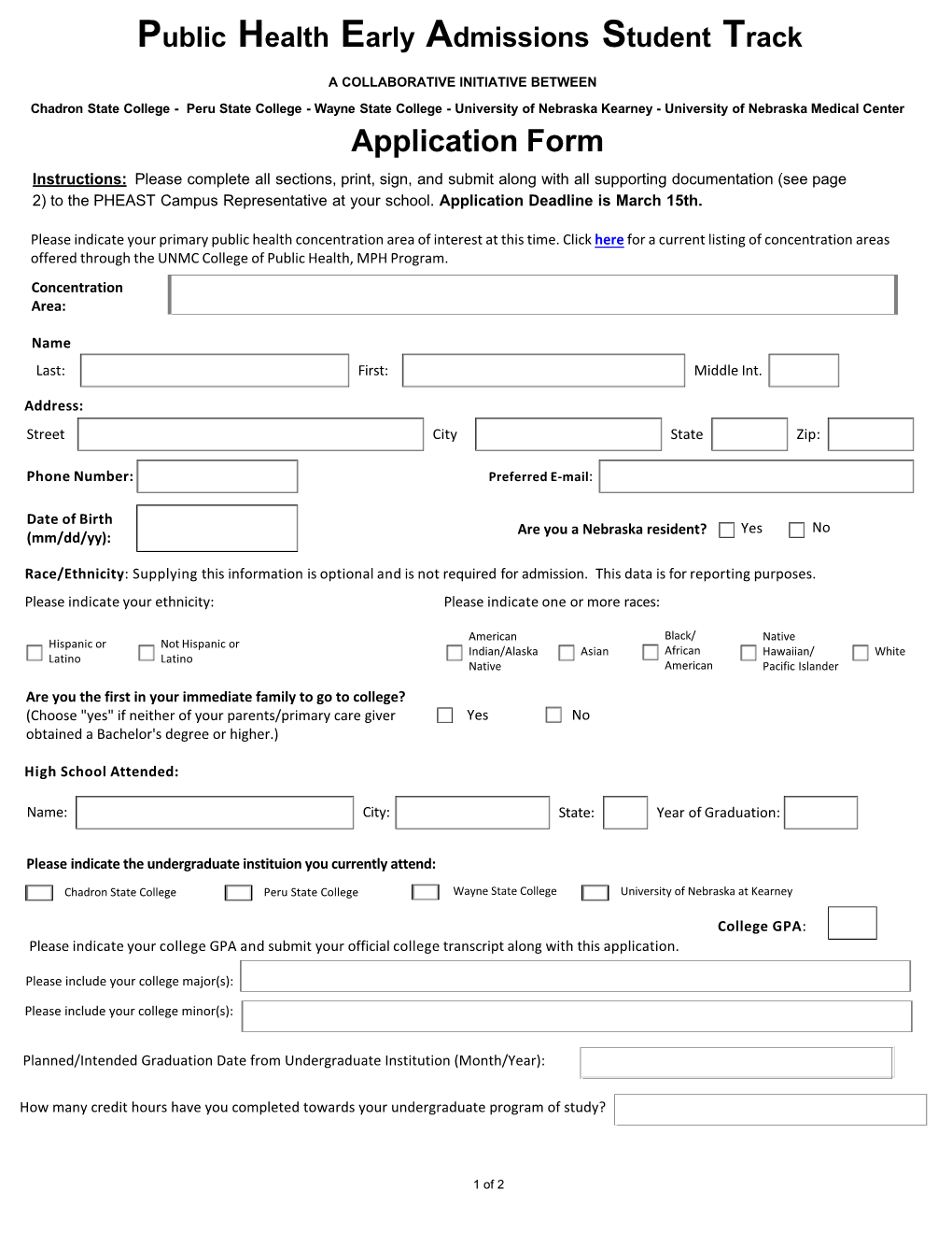 PHEAST Application Form