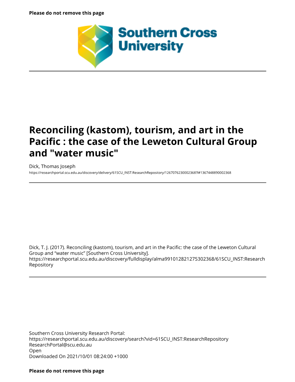 Tourism, and Art in the Pacific : the Case of the Leweton Cultural Group and 