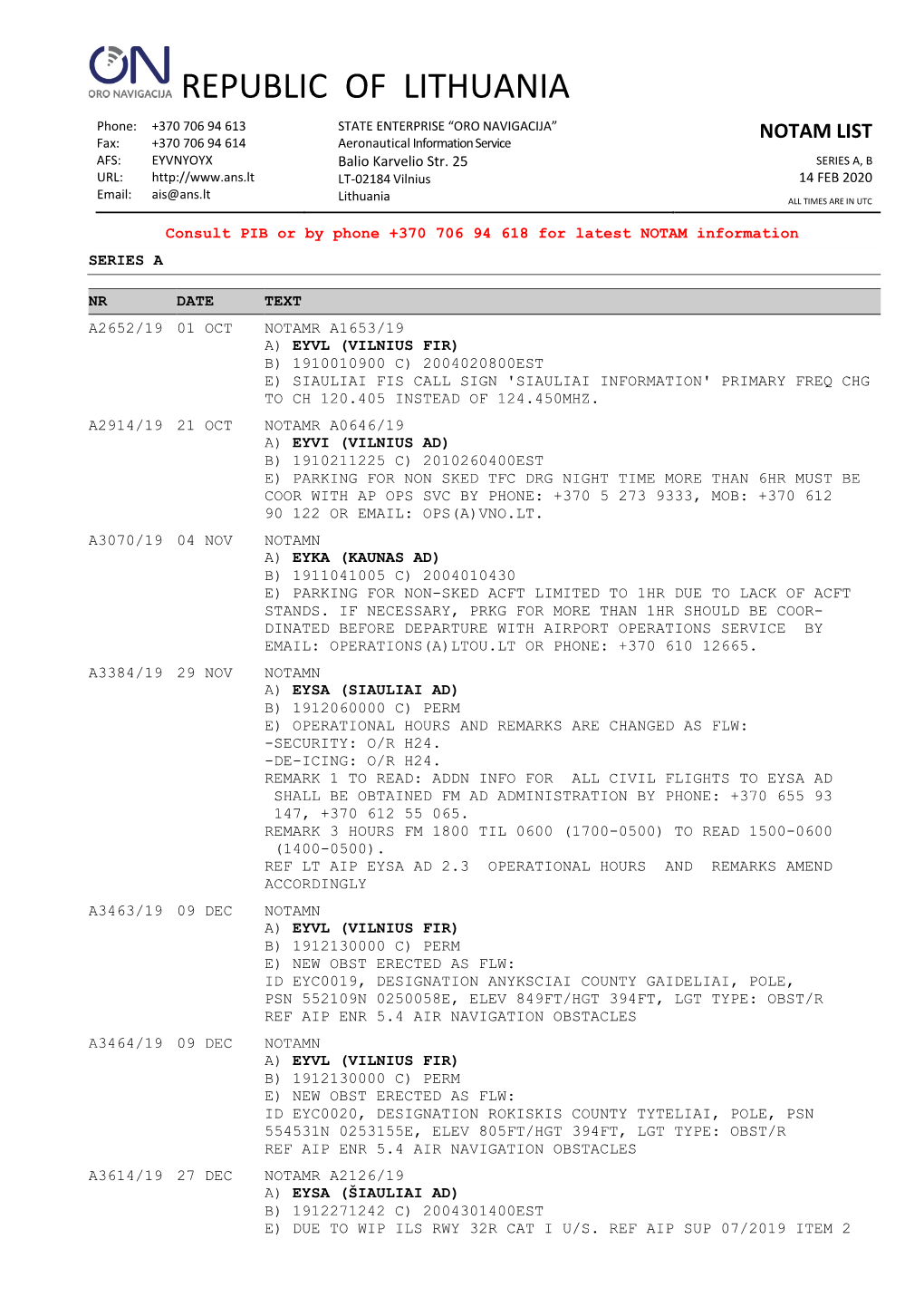 Daily NOTAM's