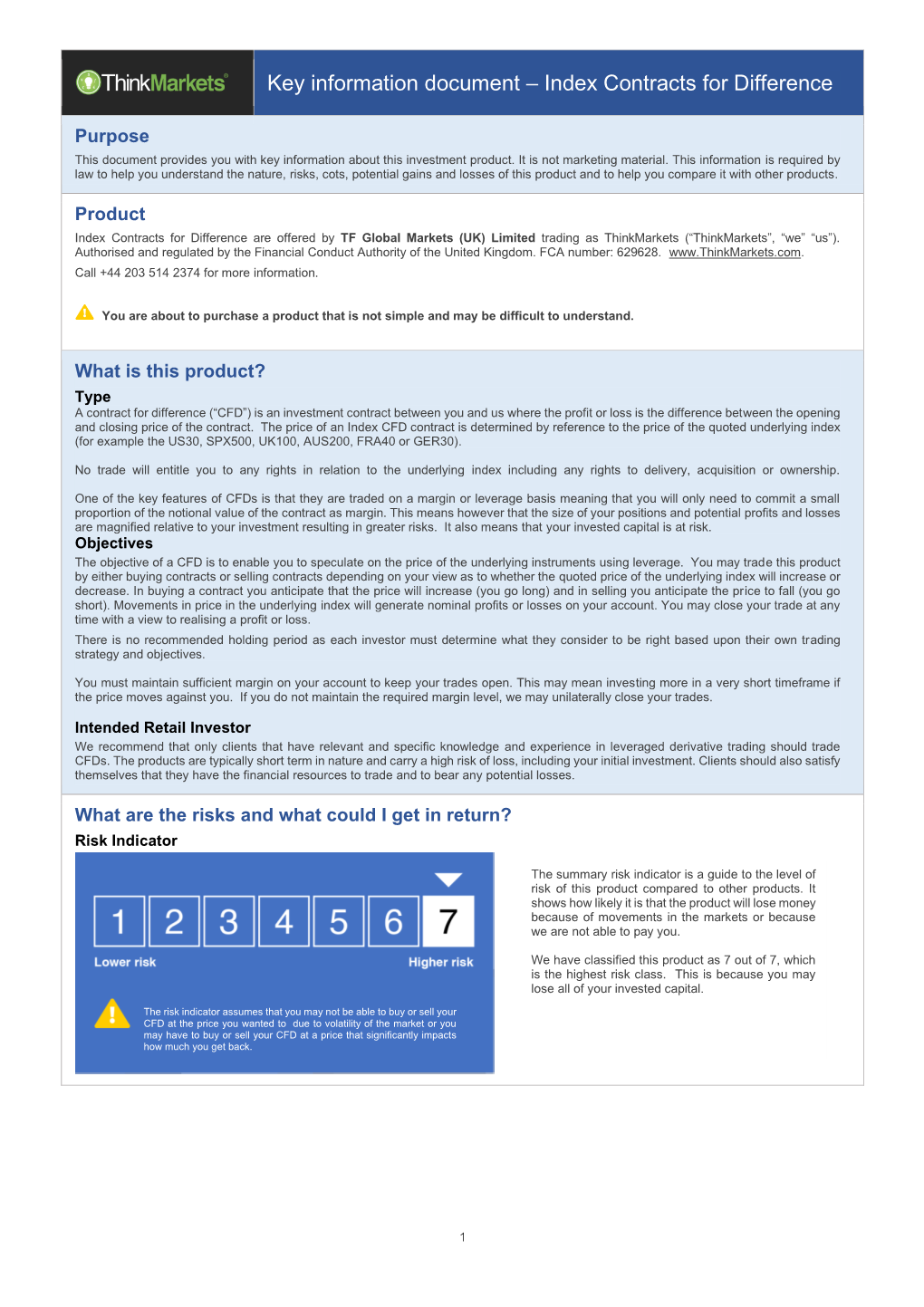 Key Information Document – Index Contracts for Difference