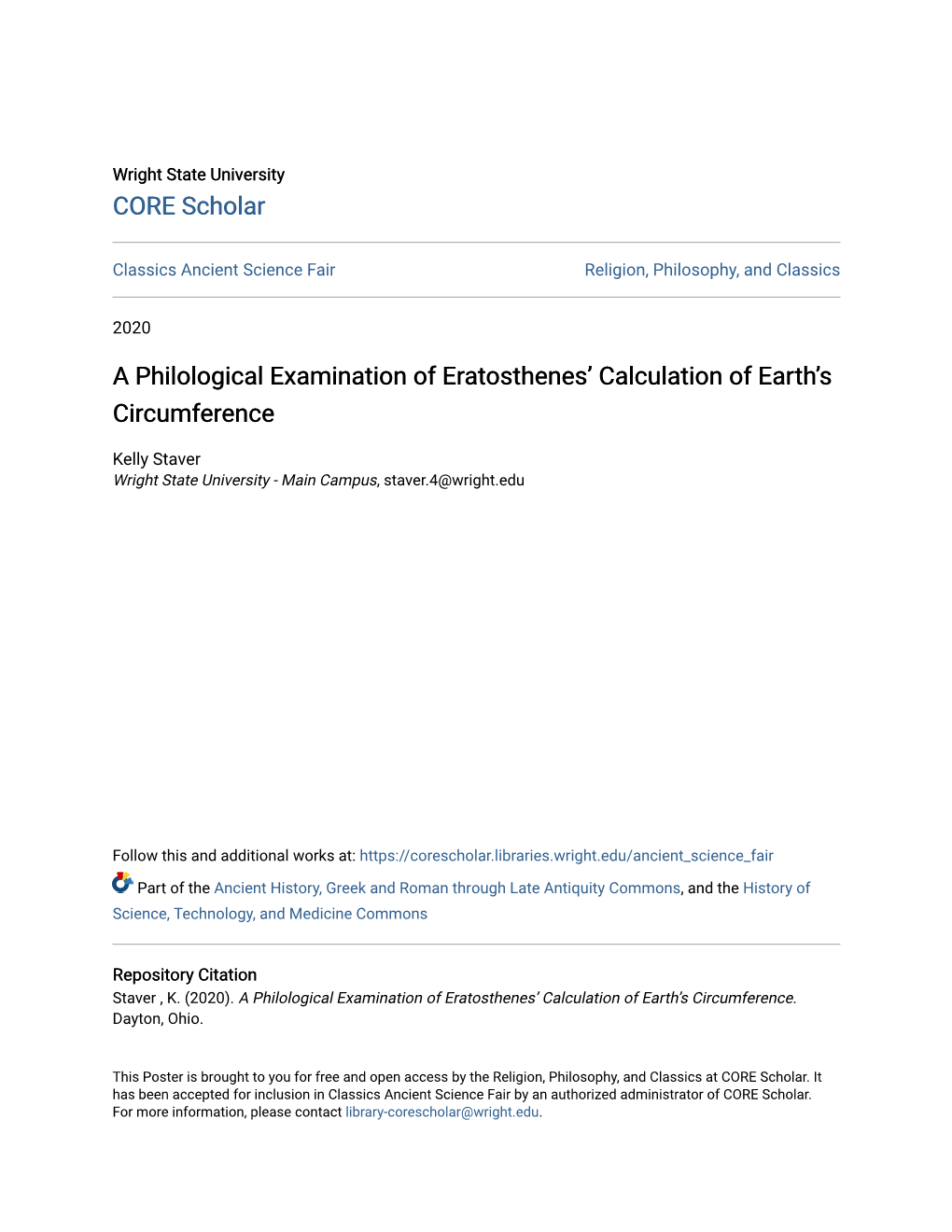 A Philological Examination of Eratosthenes' Calculation of Earth's