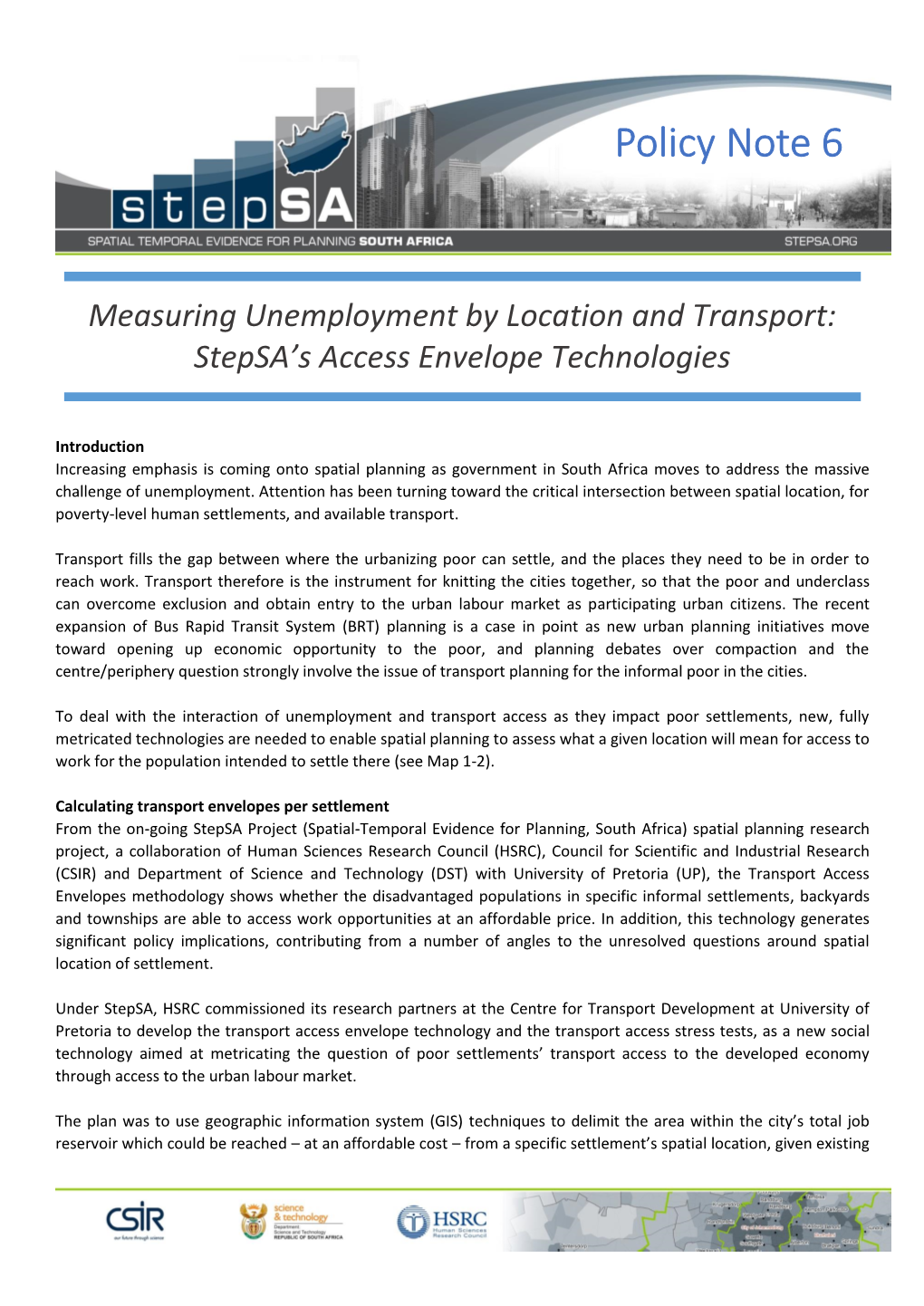 Measuring Unemployment by Location and Transport: Stepsa’S Access Envelope Technologies