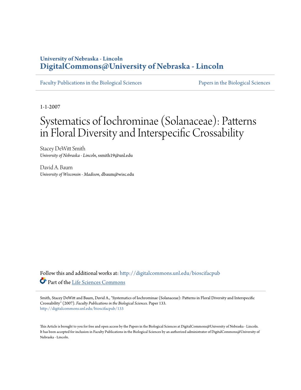 Patterns in Floral Diversity and Interspecific Crossability" (2007)