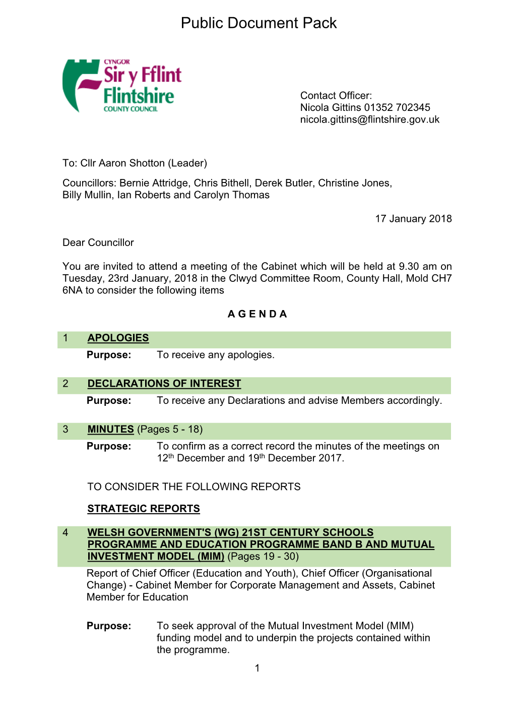 (Public Pack)Agenda Document for Cabinet, 23/01/2018 09:30