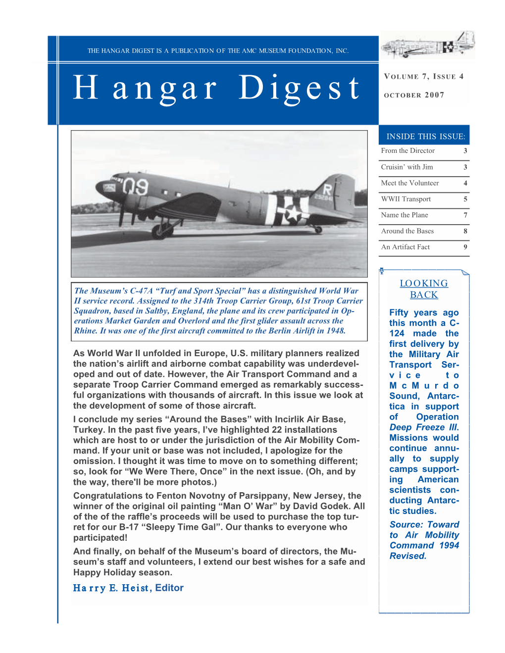 Hangar Digest Is a Publication of Th E Amc Museum Foundation, Inc