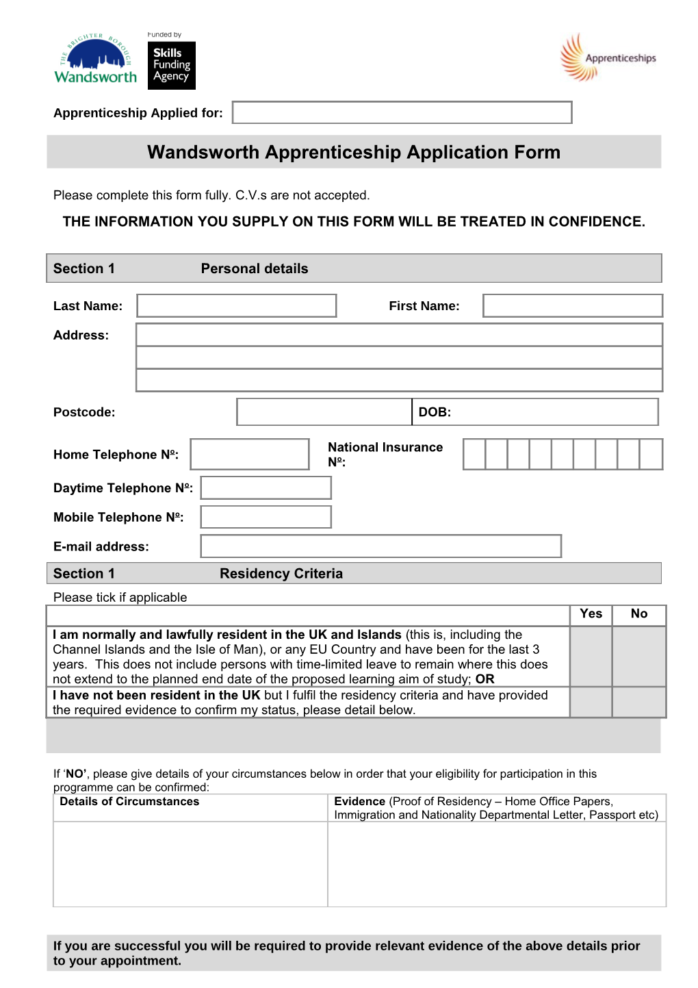 Job Application Form Template s1