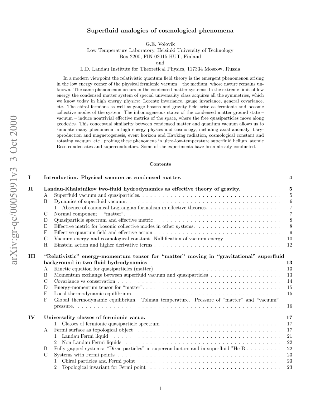 Superfluid Analogies of Cosmological Phenomena