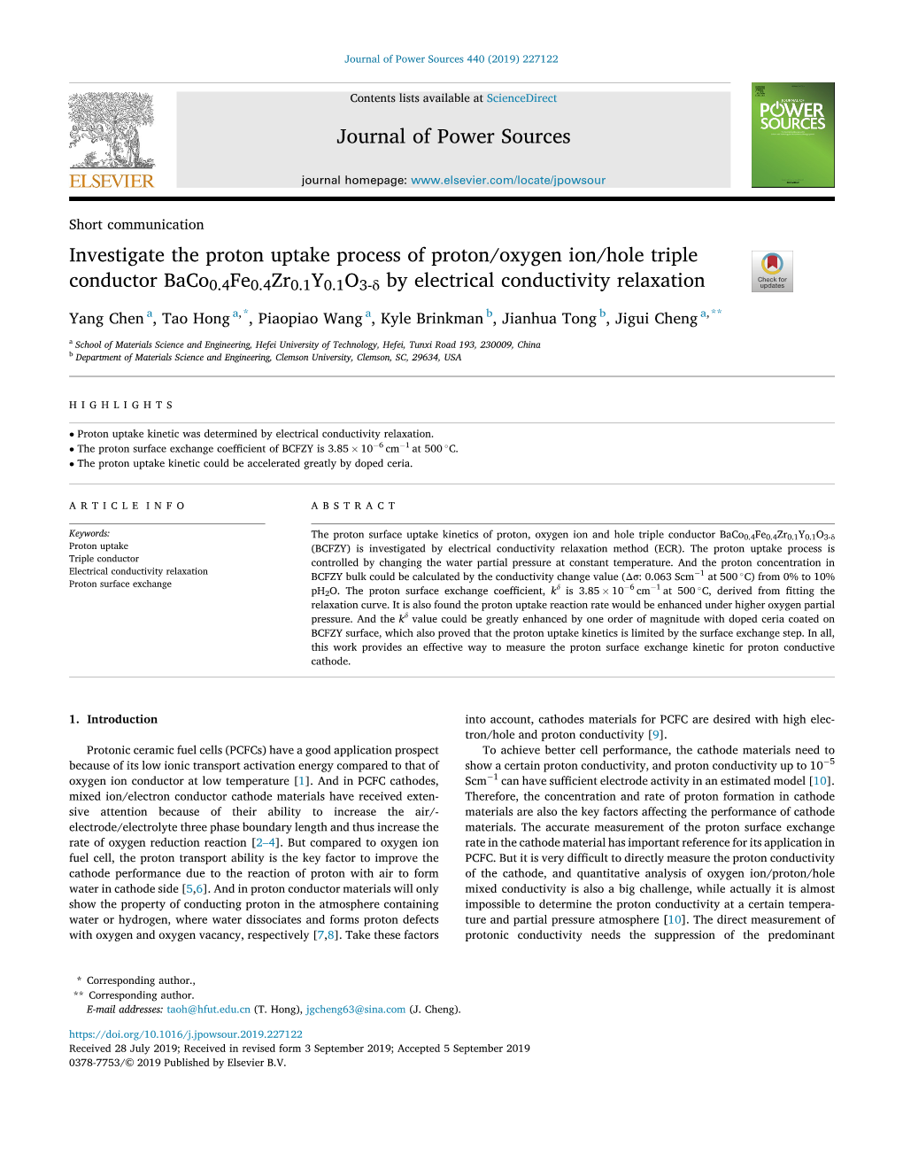 Investigate the Proton Uptake Process of Proton/Oxygen Ion/Hole Triple Conductor Baco0.4Fe0.4Zr0.1Y0.1O3-Δ by Electrical Conductivity Relaxation