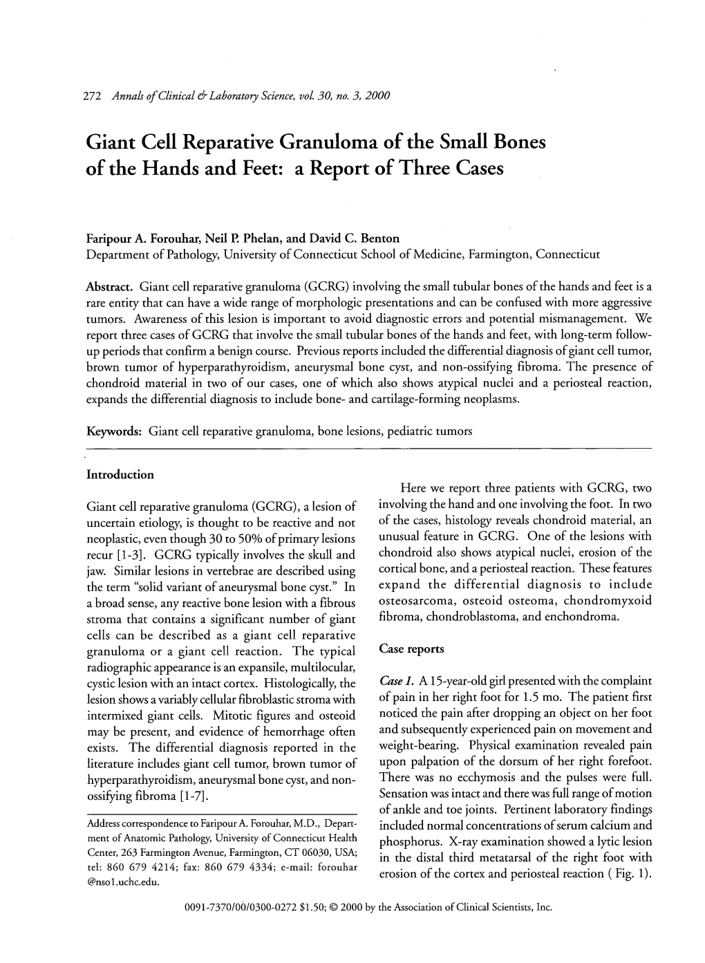 Giant Cell Reparative Granuloma of the Small Bones of the Hands and Feet: a Report of Three Cases