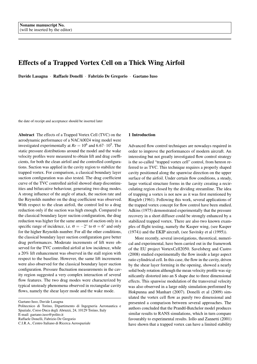 Effects of a Trapped Vortex Cell on a Thick Wing Airfoil