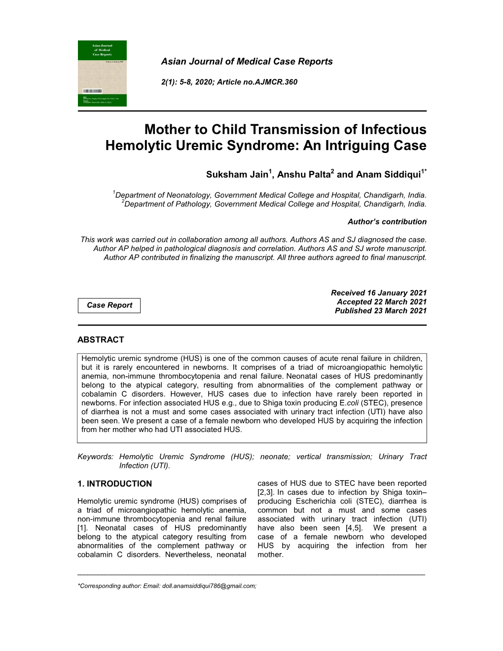 Mother to Child Transmission of Infectious Hemolytic Uremic Syndrome: an Intriguing Case