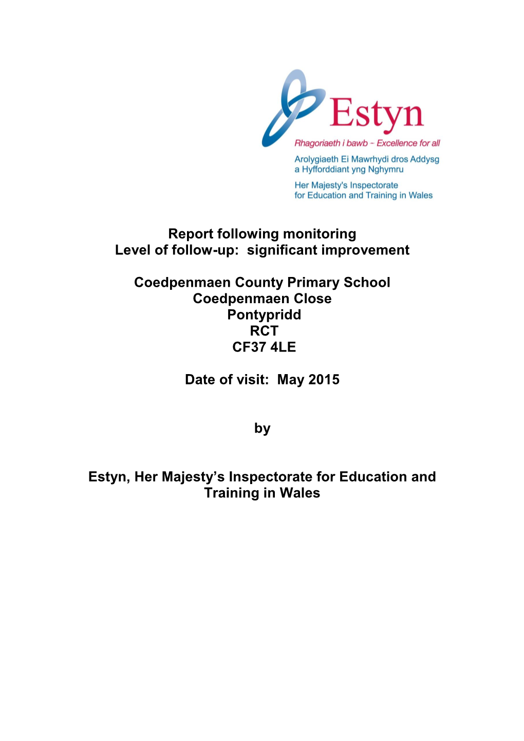 Monitoring Report Coedpenmaen CP School 2015