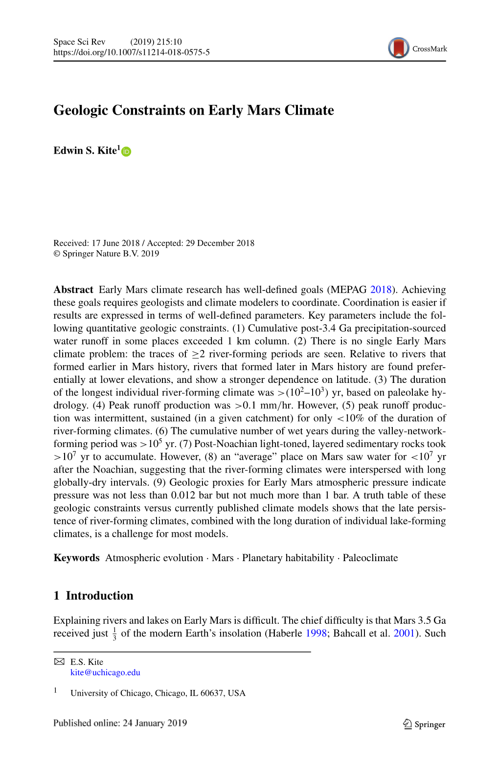 Geologic Constraints on Early Mars Climate