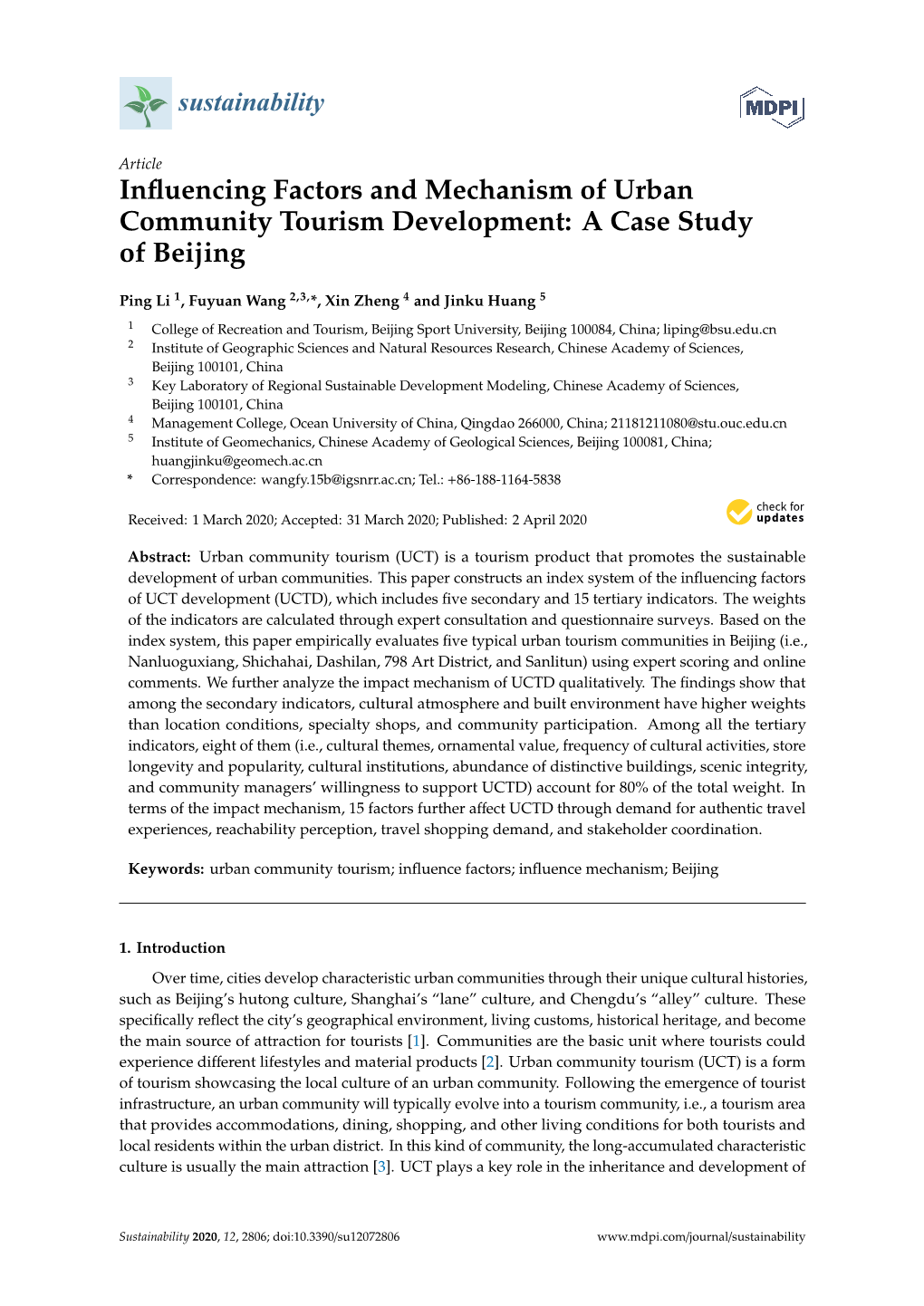 Influencing Factors and Mechanism of Urban Community Tourism