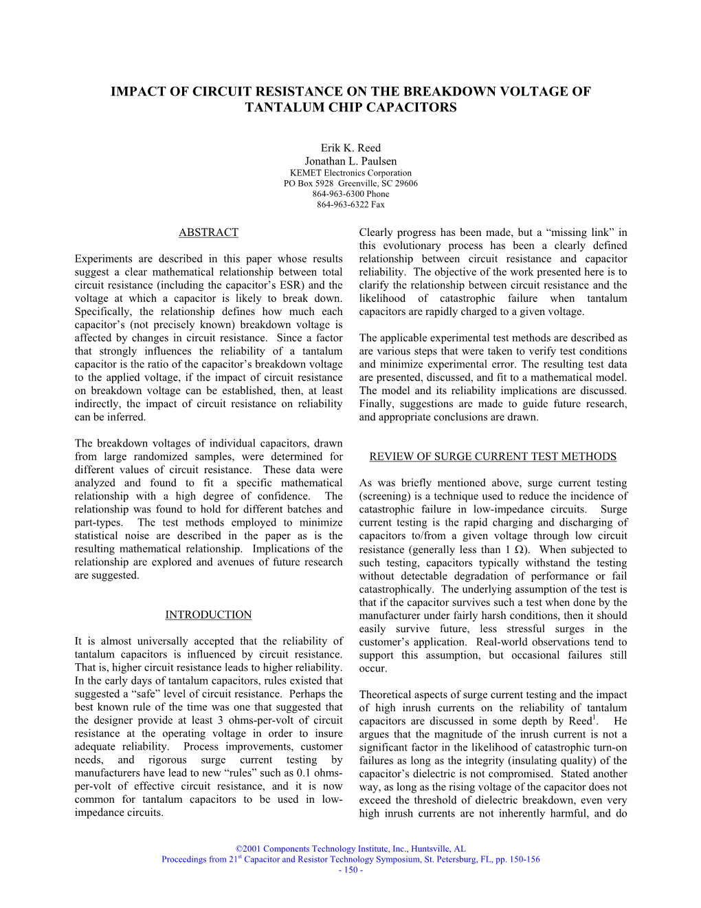 Impact of Circuit Resistance on the Breakdown Voltage of Tantalum Chip Capacitors