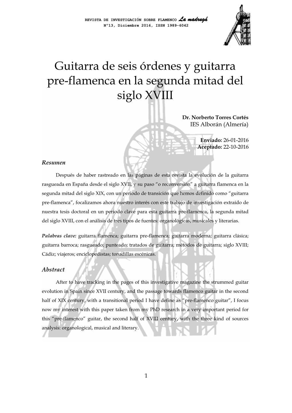 Guitarra De Seis Órdenes Y Guitarra Pre-Flamenca En La Segunda Mitad Del Siglo XVIII